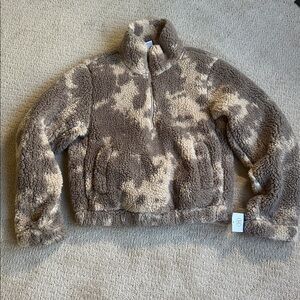 SAGE Cozy Brown & Cream Sherpa Coat 1/4 Zip Pullover Soft Womens Jacket Top